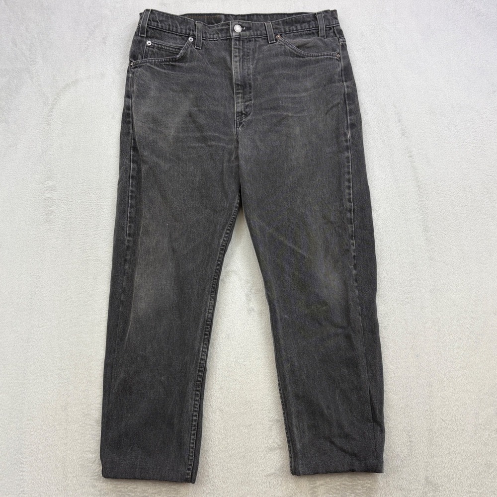 Vintage Levis 505 Jeans Men 34x26 Black Orange Tab Straight Leg 90s Faded Hemmed